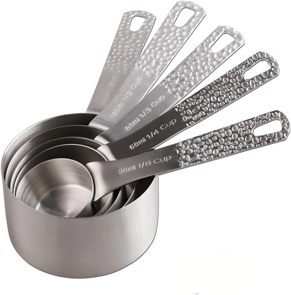 Smithcraft Measuring Cups 5pcs Stainless Steel Measuring Cups Set 18/8 (304) Steel Material Heavy Duty Measurer cups Color Silver (Siliver-5cups+1ring)