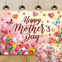 Happy Mother's Day Backdrop Pink Flower Heart Thanks Mother Photography Background Mother's Day Party Decorations Photo Booth Props (Pink, 7x5FT210x150cm)