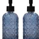 Blue Glass Dish Soap Dispenser for Kitchen, 12oz Refillable Liquid Hand Soap Dispenser Set, 2 Pack Crystal Lotion Bottle for Modern Home Decor, Bathroom Countertop, Hotel