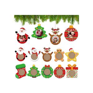 COCHIE Christmas Picture Frame Ornament for Christmas Tree Stocking Decorations, 10PCS Bulk Wood Photo Hanging Ornaments Holiday Xmas Gift (Christmas