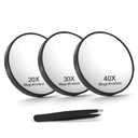 Macaki 20X/30X/40X Magnifying Mirror with Suction Cups and Tweezers Set, 3.5 inches Travel Magnified Makeup Mirror, Black, 3PCS