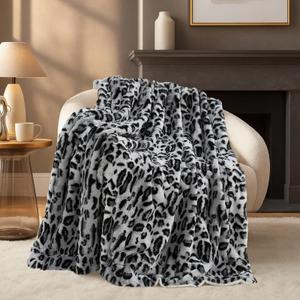 Cozy Bliss Luxury Faux Fur Throw Blanket Leopard Print, Non Shedding Double Sided Sherpa Blankets Super Soft Fluffy Thick Warm Throws Home Decor for Couch Bed Sofa Women,50"*60"Inches Snow Leopard