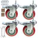 Heavy Duty Stem Caster Wheels Double Bearing PU Castors No Noise Swivel Casters M8-1.25x25mm 4 Packs with Dual Locking (4 Inch,With Brake)