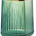 Makeup Brush Cup Holder Organizer for Vanity, Acrylic Vintage Green Make Up Brushes Holders Container Storage with Striped Design for Bathroom Countertop, Pen Pencil Holder Cosmetic Cup for Desk (Square)