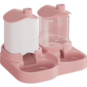 Automatic Cat Feeder and Drinker - Gravity Feeder for Cats and Dogs Pets, Slow Feeding Bowl, Large 2200ml Capacity, No Batteries Required (Pink)