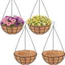 18 Inch Hanging Baskets for Plants Outdoor, 4 Pack Large Hanging Planters for Outdoor Plants, Round Wire Hanging Flower Pots with Coconut Coir Liners for Garden, Deck, Porch, Balcony