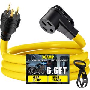 Tellegloww 6.6FT NEMA L6-30P to 14-50R EV Adapter Cord 3 Prong 30 Amp L6-30 Locking Male Plug to 4 Prong 50 Amp 14-50 Female Receptacle Charger Adapter Cord with Handle, STW 10 AWG/3C ETL Listed