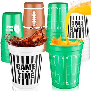 BWkoss Football Plastic Cups - 24Pcs Bulk 16oz Football Theme Party Cups Reusable Drinking Plastic Cup Hot Cold Drink Coffee for Home School Football Themed Holiday Birthday Party Favors Supplies