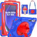 SEYMAC Case for Samsung Galaxy Tab S10+ Plus 2024/S9 FE+/S9+ 12.4'' 2023, Shockproof Protective Case with Screen Protector, Rotating Stand, Hand/Shoulder Strap, Dark Blue