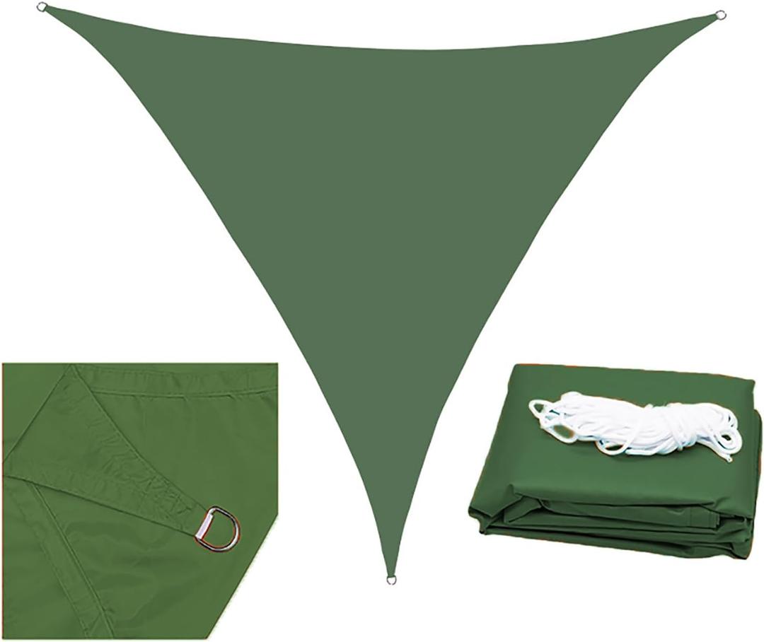 Triangle Sun Shade Sail, Waterproof Shade Sail Shade Canopy Outdoor Awning,Canopy Sunshade Cover for Patio Garden Yard Deck Pergola Backyard (3*3*3m/9.8*9.8*9.8ft, Dark Green)