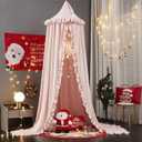 VETHIN Bed Canopy for Girls,Princess Round Dome Dreamy Mosquito Net Bedding Girls Room Castle Play Tent Hanging House Decor Reading Nook Canopies (Beige Pink)