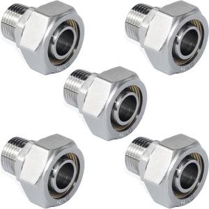 5PCS 3/4" Straight Fittings, 3/4" Piping x 3/4" Male NPT Adapter Fittings, Seal Tape Needed, Brass-Nickel Plated, 5PCSS for Garage Shop Compressed Air Line Piping System Kit