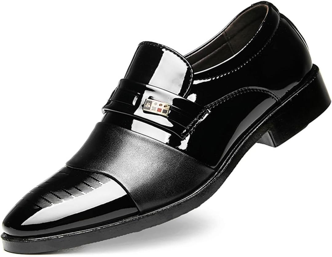 Men's Patent Leather Slip-on Dress Loafers Shoes Formal Tuxedo Shoes Work Business Office Dress Shoes (12, Black)