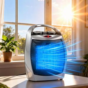 Garvee Portable Electric Space Heater - 1500W/750W Thermostat, 2-in-1 Fast Heating Ceramic Desk Heater & Fan, Safe Quiet <45 dB for Office, Room, Under Desk Use, Tip-Over Overheat Protection, Silver