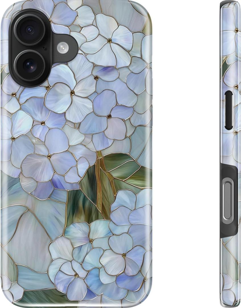 Goodon for iPhone 16 Case - Compatible with Magsafe - Dual-Layer Hard Shell & Silicone Cover - Protective Phone Case with Cute Wildflower Designs for Women - Pastel Hydrangea