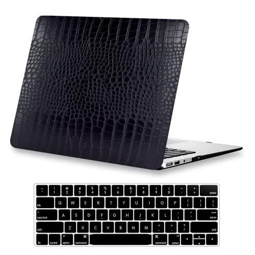 KEROM Compatible with Crocodile MacBook Pro 13 Inch Case 2026 2022-2016 M2 M1 A2338 A2289 A2251 A2159 A1989 A1706 A1708, Textured Aligator Skin Snakeskin PU Leather Hardshell & Keyboard Cover, Black