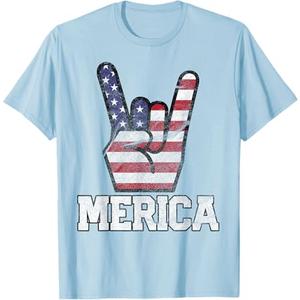 Merica Rock Sign 4th of July Vintage American Flag Retro USA T-Shirt, Large