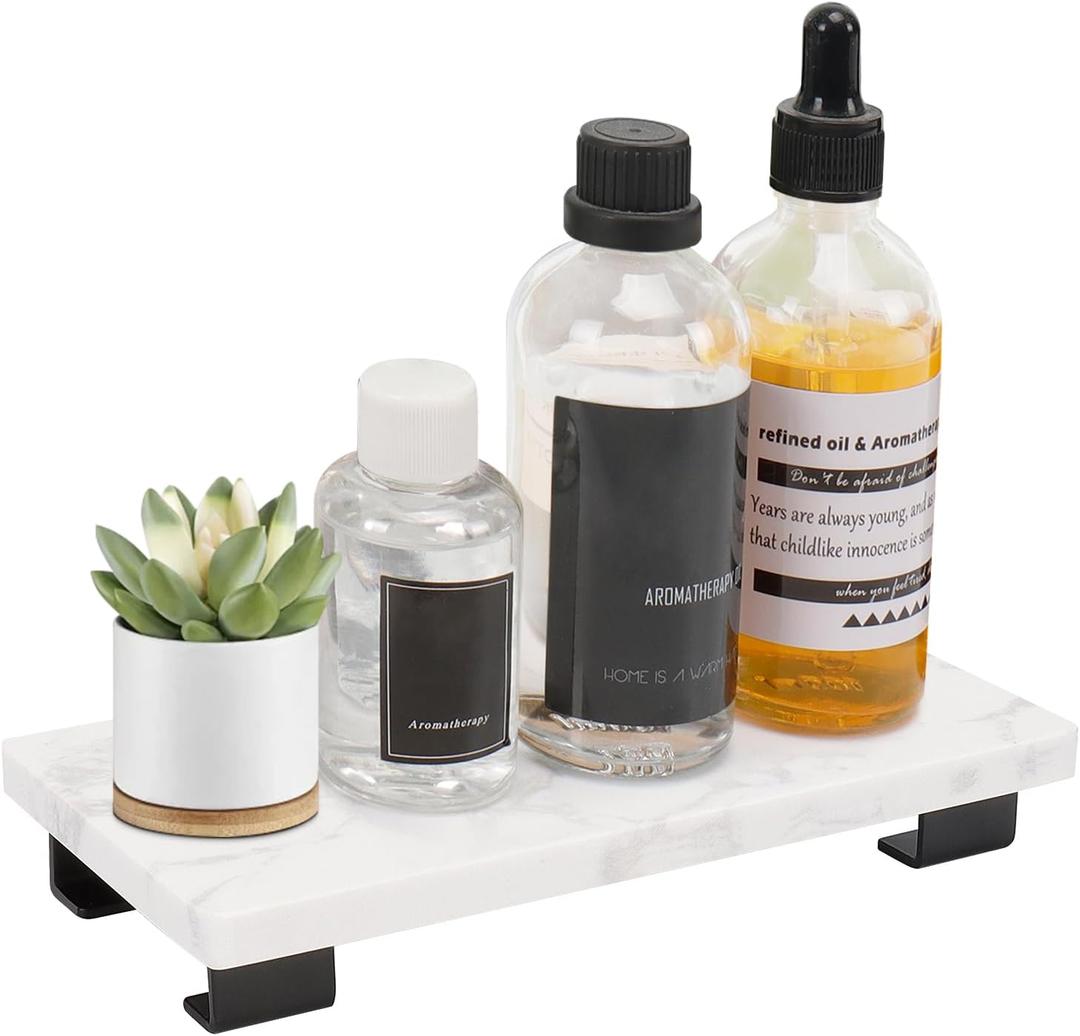Bathroom Vanity Tray and White Marble Kitchen Soap Tray, Luxurious Small Accessory for Table/Countertop (Black-Rectangle, 8" x 4" x 1")