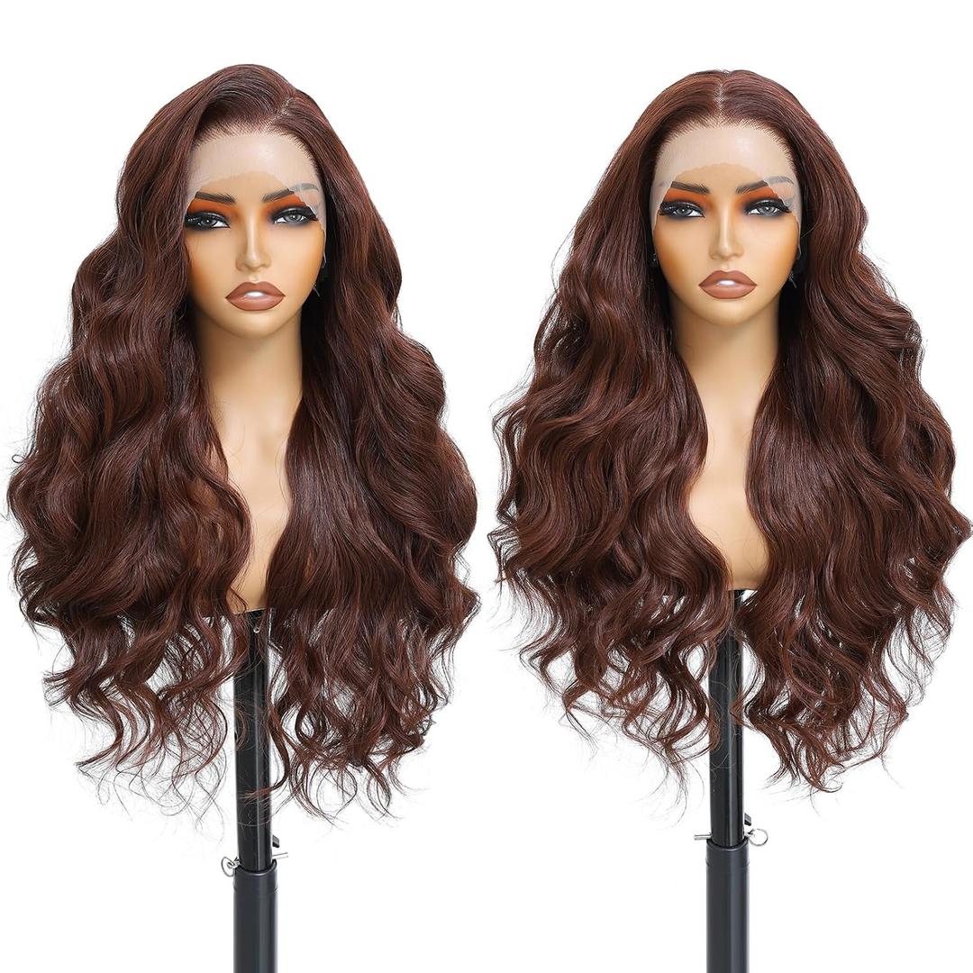 Auburn Brown Body Wave Wig Synthetic 13x6 HD Lace Front Wig 28Inch Glueless
