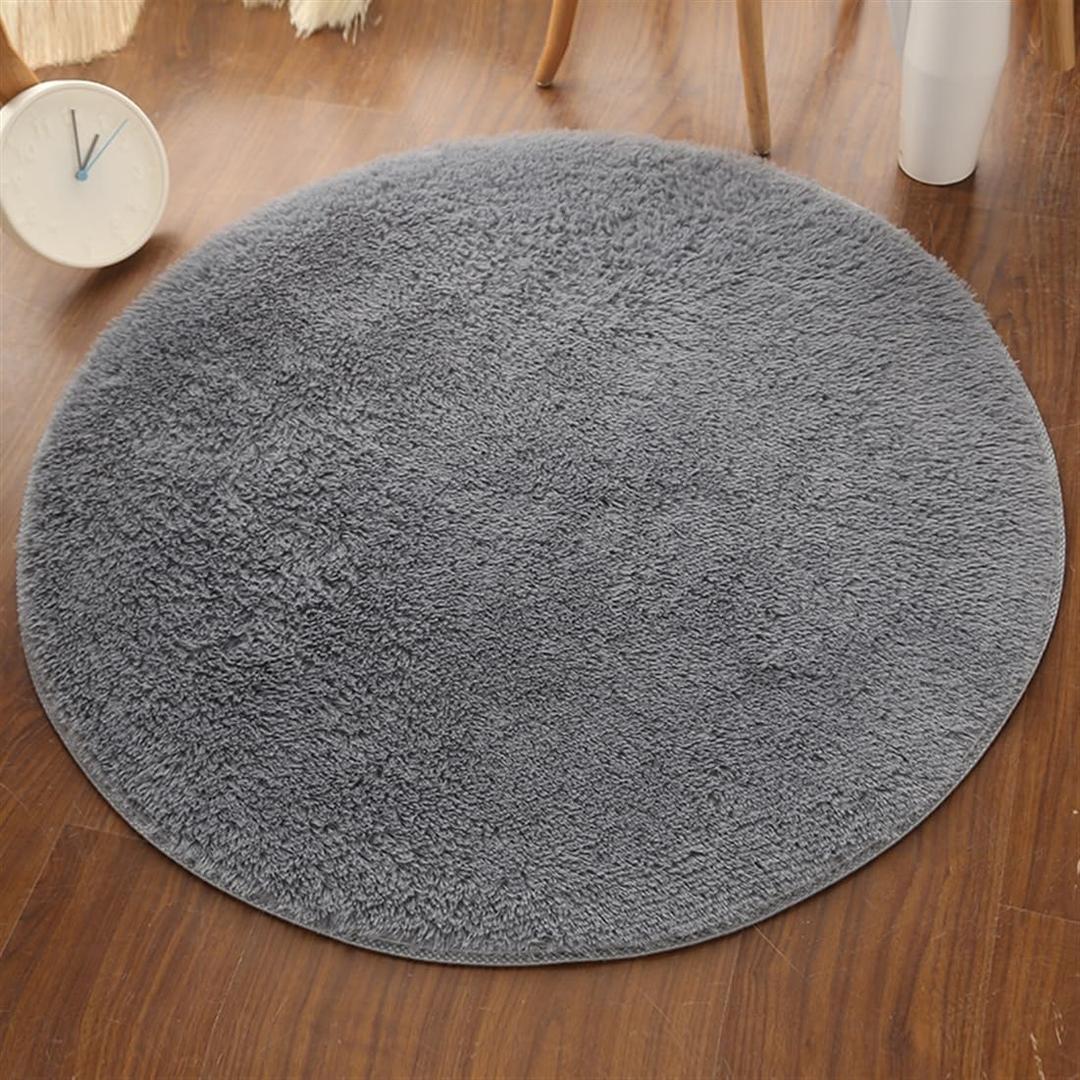 Plush Round Rug Soft Indoor Modern Area Rugs Yoga Mat for Children Bedroom Home Decor Nursery Grey 2 Feet, Size: 22 in