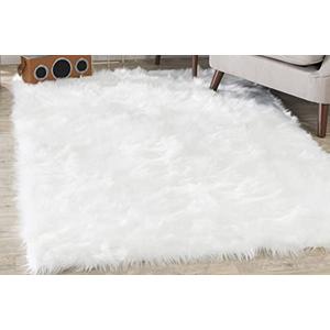 Silky Soft Faux Fur Rug, 3 ft. x 5 ft. White Fluffy Rug, Sheepskin Area Rug, Rectangle Rug for Living Room, Bedroom, Kid's Room, or Nursery, Home Décor Accent, Machine Washable with Non-Slip Backing