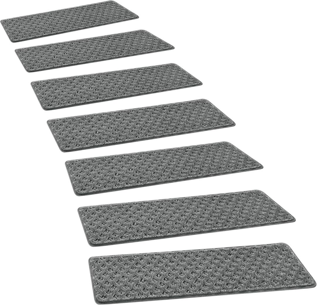 PURE ERA Carpet Stair Treads Tape Free Non Slip Indoor Stair Carpet Stair Protectors Pet-Friendly Non-Slip Skid Resistant Washable Reusable 8" x 30"(2 Pieces,Gray Mini-Diamond Trellis)