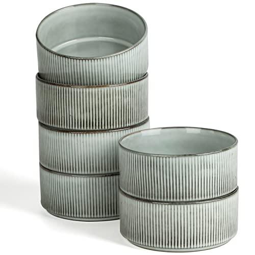 famiware Star Cereal Bowl Set, Soup Bowls Set of 6, Double Reactive Glaze, Stackable, 23 oz Deep Bowls Suitable for Cereal, Popcorn, Oatmeal, Dessert - Dishwasher and Microwave Safe, Smoky Blue