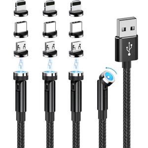 540 Rotating Magnetic Charging Cable (4 Pack 3/3/6/6ft) USB C Magnetic Phone Charger Cable 3 in 1 2.4A Fast Charge Cord for iPhone Samsung Moto Oneplus Android Tablet All Micro USB/Type C Device