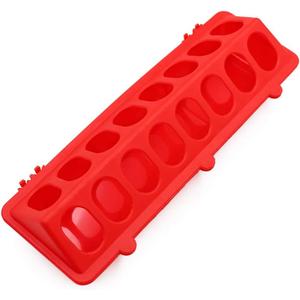 Flip Top Poultry Feeder Trough Small Chick Feeder Plastic Chicken Feeder No Waste Spill Proof for Birds Small Poultry (Red)