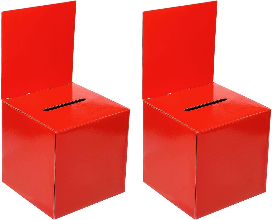 PATIKIL Cardboard Suggestion Box, 2 Pcs 6"x6"x6" Ballot Box with Removable Header Board Raffle Box for Suggestion, Collection, Tip, Donate, Voting, Red