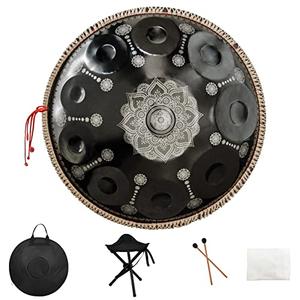 22 Inches 10 Notes D Minor 432HZ Adult's Steel Handpan Drum Instrument - Black