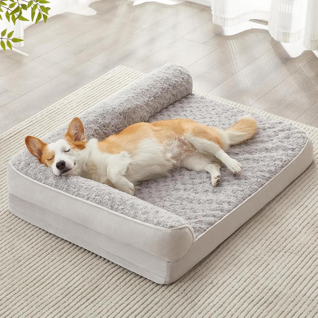BFPETHOME Orthopedic Dog Beds for Large Dogs-Waterproof Sofa Dog Bed with Removable Washable Cover, Large Pet Bed with Waterproof Lining and Nonskid Bottom, Pet Bed for Dogs (30.0"l x 20.0"w x 6.5"th, Silver Grey)