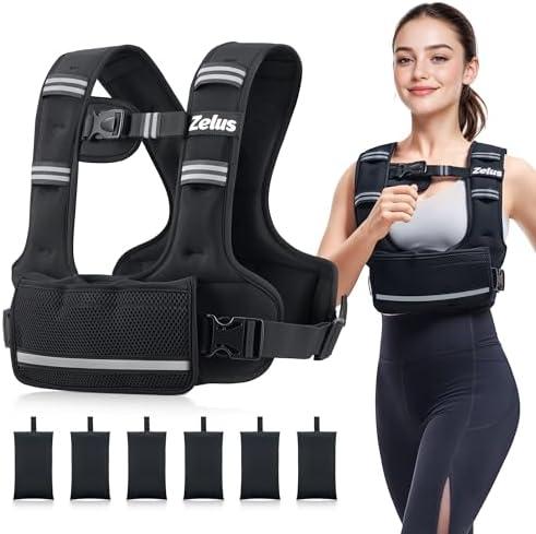 ZELUS Weighted Vest for Women Men, 4-10lb Curve-Fit Ergonomic Design Adjustable Workout Vest with 6 Iron Sand Bags, SGS-Certified Rucking Vest for Strength Training & Cardio Workouts