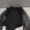 WAYMAKER Women's Mock Turtle Neck Polka Dot Sheer Mesh Puff Long Sleeve Bodysuit Blouses Tops Shirts (Large, Black)