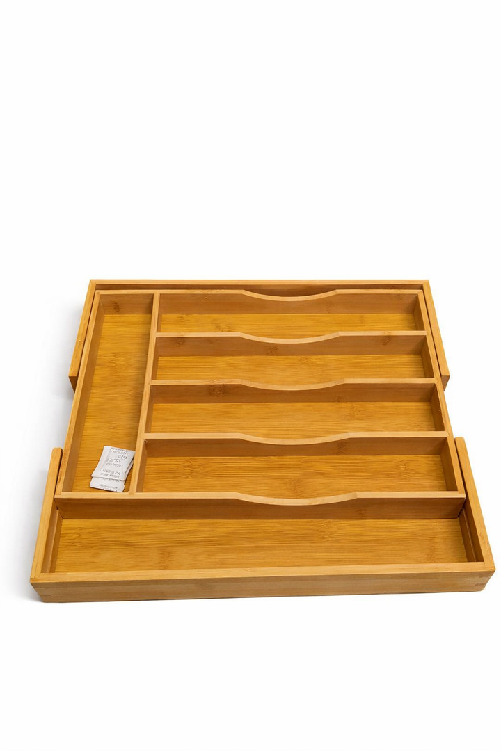 Expandable Bamboo Kitchen Drawer Organizer for Cutlery and Utensils, Adjustable Bamboo Wood Cutlery Tray in Drawer for Flatware and Silverware in Kitchen, (Natural), 6 Slots