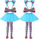 Therwen 8 Pcs Blue Tulle Tutu Costume Set Tutu Skirt Headband Leggings Long Arm Warmer Gloves for Halloween