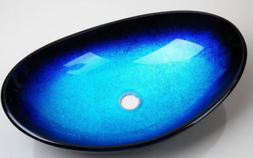 Yanksmart Blue Oval Tempered Glass Hand Painted Sink W/ Waterfall Spout 