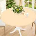 Smiry Round Spandex Tablecloth, Fitted Table Cover for 45"-56" Tables | Elastic Washable Tablecloths, Waterpoof Stretch Picnic Table Cover for Dining, Indoor and Outdoor, Ivory, For Up to 45"-56" Round