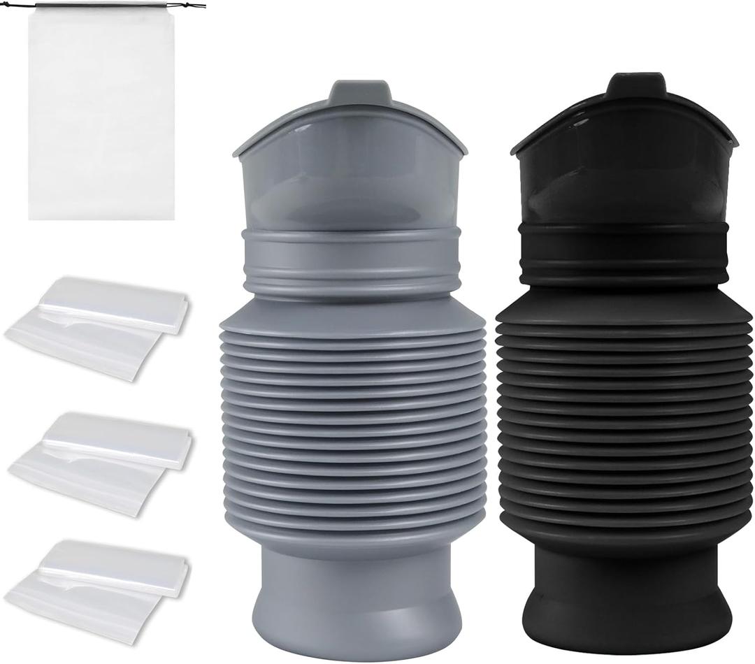 Pee Bottles for Men, Portable Urinal for Men, Collapsible Urine Bottle 750ML, Car Urinals for Men and Women, Emergency Urinal Shrinkable Pocket Toilet for Travel, Camping, Traffic Jam, Road Trips (Black and Gray)
