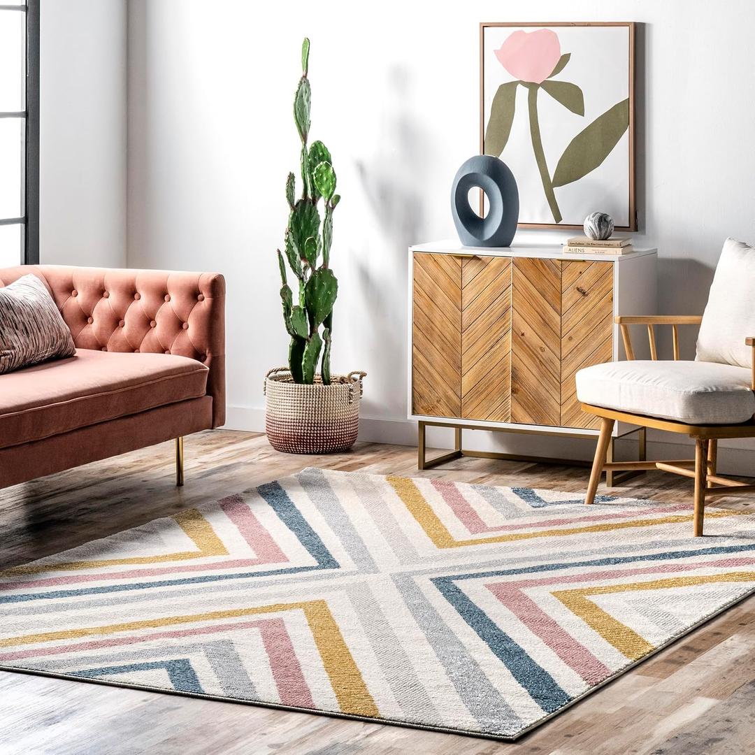 Nuloom Neveah Beige/Ivory, 3'3" x 5', Contemporary, Chevron, Soft and Cozy, High Traffic, Stain Resistant, Easy Clean, Durable Area Rug for Bedroom, Living Room, Dining Space, Den, Foyer, Entryway