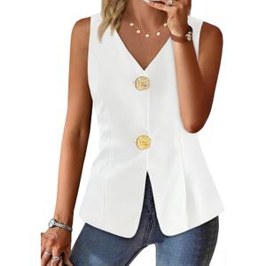 Cicy Bell Womens Summer V Neck Vest Tops Button up Sleeveless Casual Waistcoat Business Fitted Blazer vest (Medium, White) Cicy Bell Womens Summer V Neck Vest Tops Button up Sleeveless Casual Waistcoat Business Fitted Blazer vest (Medium, White)