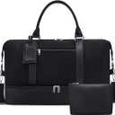 Oeihuivt Weekender Bags for Women - 21 Inch Large Travel Duffel Bag 2-Piece Set with Shoe Compartment, Heavy-Duty Canvas & Leather Carry On Overnight Tote (Airplane Approved), Black