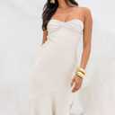 Summer Satin Tube Top Strapless Midi Dress for Women 2025 Formal Ruched Backless Wedding Guest Long Dresses (White, L)