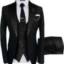 Wangyue Mens Suit 3 Piece Slim Fit Suits for Men Wedding Prom Tuxedo for Men Formal Business Suit (Large, Black)