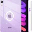 DUEDUE for iPad mini 7 2024 (A17 Pro)/iPad mini 6 2021 Case Magnetic, iPad mini 7th/6th Gen Cases Glitter Anti-Yellowing Sparkle Cover Transparent Case for iPad mini 7/Mini 6, Purple/Glitter