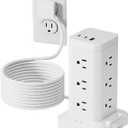 Power Strip Tower with Surge Protector 1800J, Fast Charging PD20W USB-C Ports with 12 AC Outlet Extenders, 10ft Extension Cord for Home Office Dorm Room Essentials, White