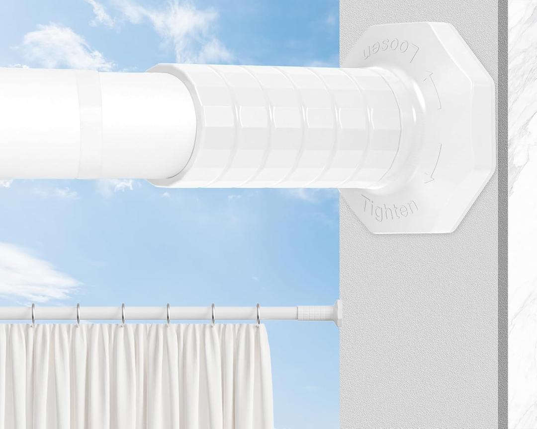 Tension Curtain Rod 51-168 In (4-14 Ft), Extra Long Curtain Rods No Drilling for Window Treatment Rods, Adjustable Heavy Duty Tension Rod, Outdoor Curtain Rods for Patio, Never Rust, White