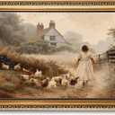 LHHJDIO Vintage Gold Framed Wall Art Farmhouse Chicken Canvas Wall Art Vintage Country Pictures wall decor Rustic Chickens Art Prints for Living Room Bedroom 16"x24"