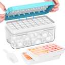 Ice Cube Tray with Lid and Bin, PHINOX 64 pcs Ice Trays for Freezer, Ice Cube Trays for Freezer with 2 trays, Container, Lid & Ice Scoop, BPA Free (Blue)