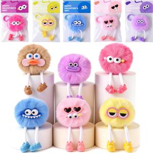 Valentines Day Gifts for Kids - 24 Pack Pre-filled Plush Toys Keychains with Valentine's Gift Cards for School classroom Class - Valentine Party Favors for Kids Boy Girls Toddlers